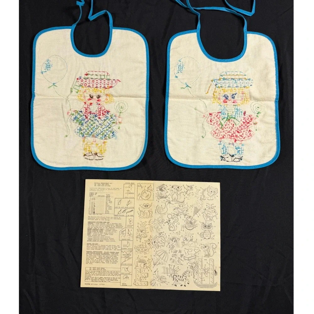Vintage Bucilla Alphabet Quilted Crib Cover and Bibs Set Hand Embroidered 70s